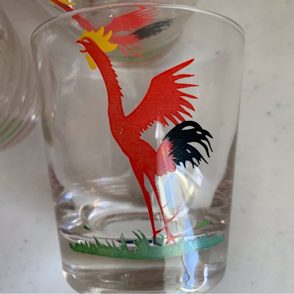 Set of 3 1950’s Federal Glass Red Crowing Rooster Juice Glasses - Picture 4 of 5